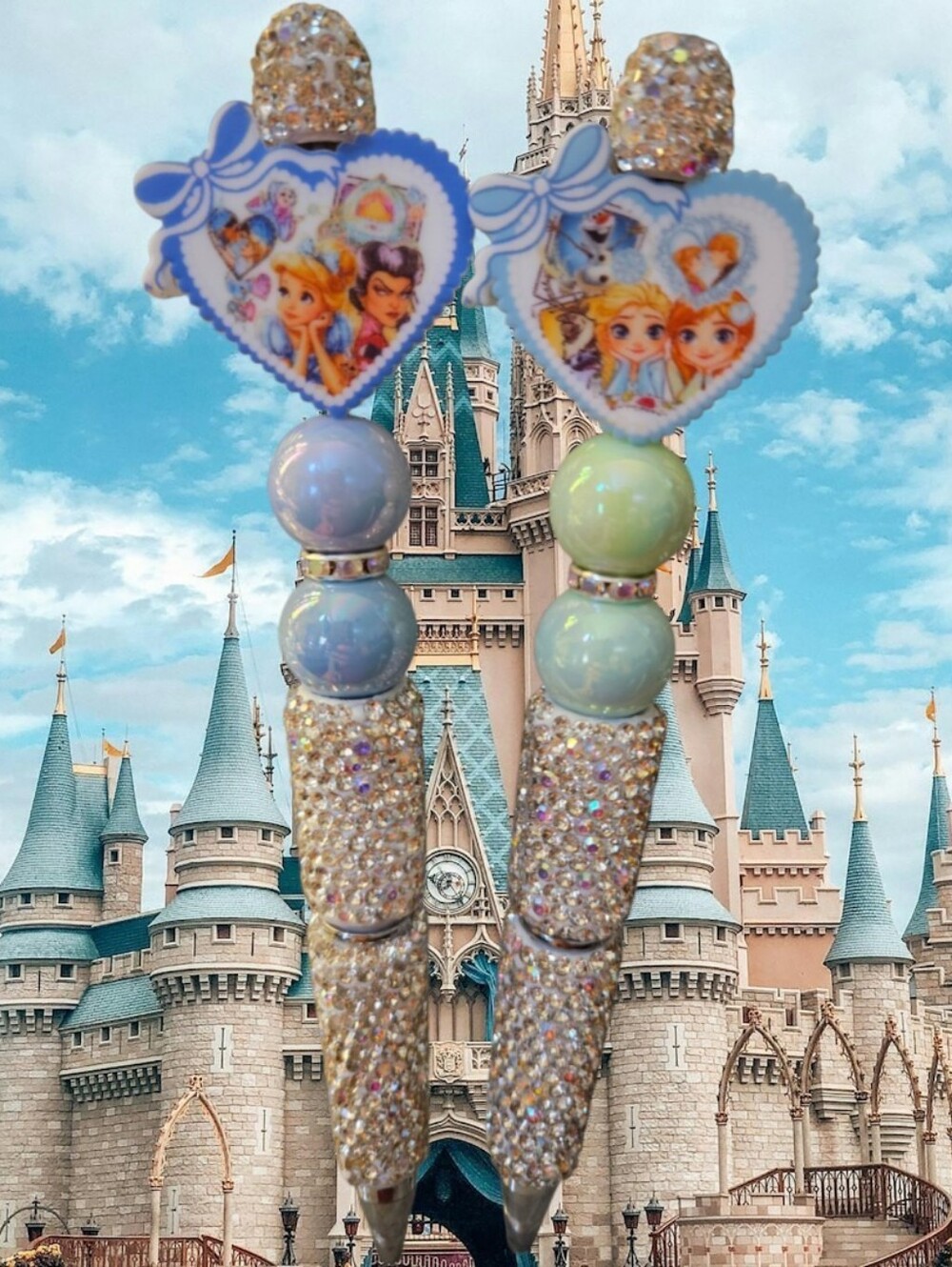 Sparkling Disney Inspired Cinderella And Frozen Bling Pens - Blue & Green